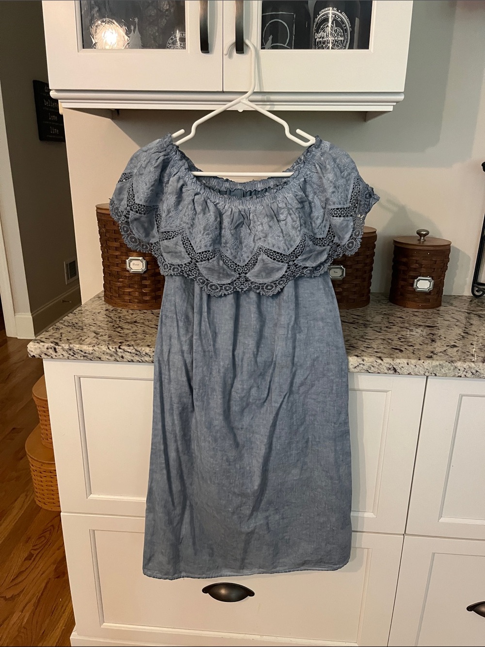 Knox Rose Blue Off-Shoulder Top with Lace Trim